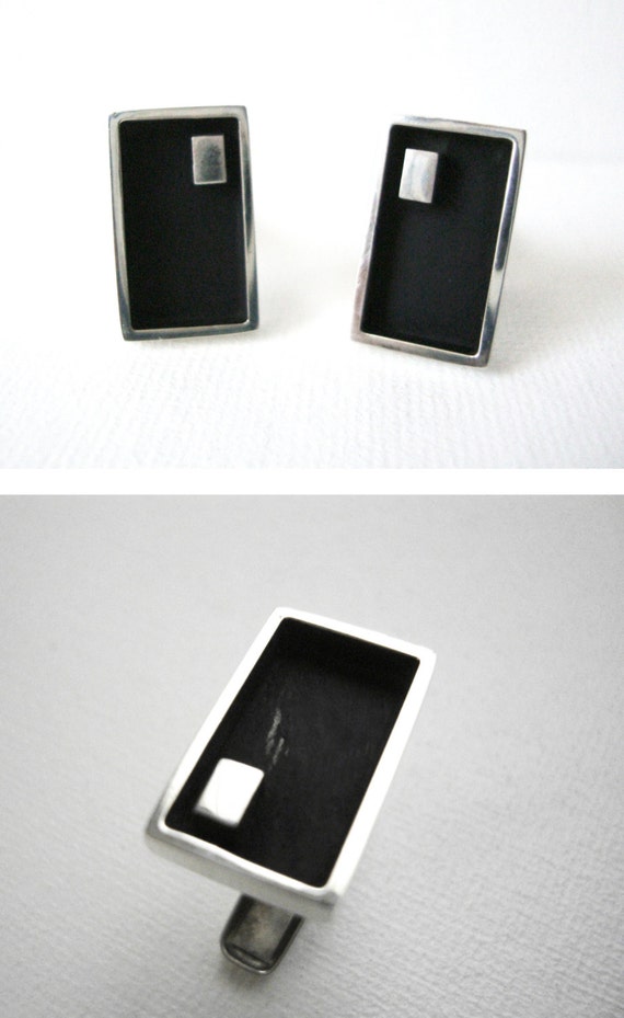 Allan Adler Modernist Rectangle Cufflinks Black O… - image 3