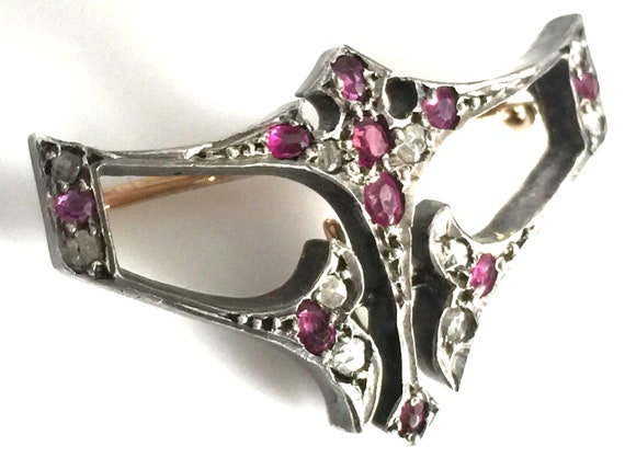 Victorian Rose Cut Diamond And Ruby 14K Rose Gold… - image 4