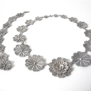 Vintage Sterling Silver Floral Filigree Necklace With Matching Bracelet