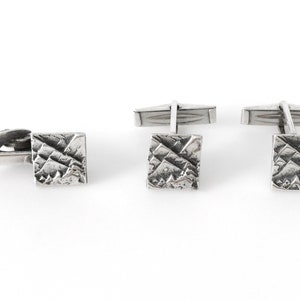 Modernist Petite Sterling Silver Cuff Links And Tie Clip