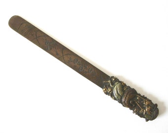 Antique Signed Japanese Meiji Shakudo Page Turner With Cranes