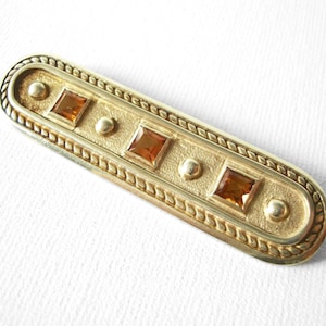 Vintage J J Marco Vermeil Sterling Silver Oval Bar Brooch Set With Citrine