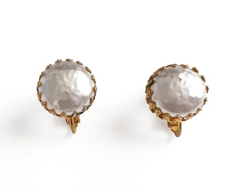 Miriam Haskell Faux Baroque Cabochon Pearl Earrings With Hinged Screw Backs