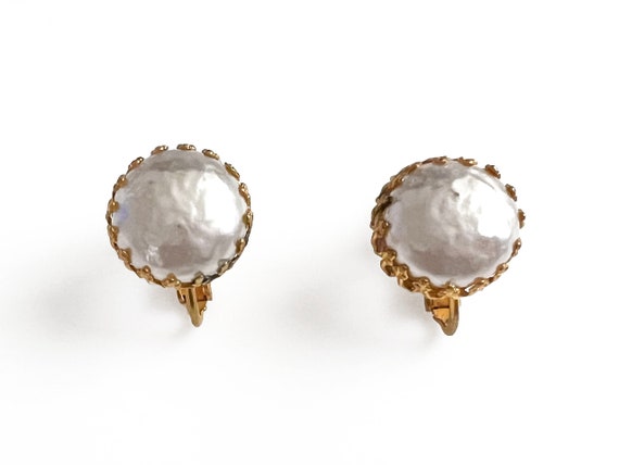 Miriam Haskell Faux Baroque Cabochon Pearl Earrin… - image 1