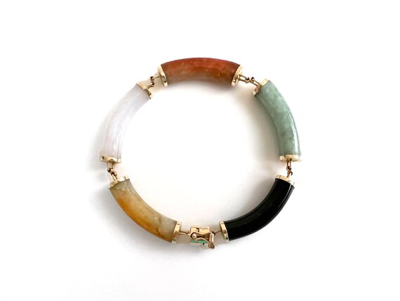 14K Gold and Multi Colored Jade and Onyx Bracelet - image 3