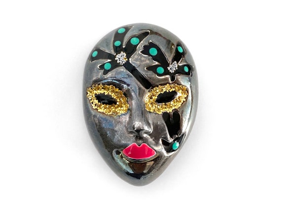 Pietro Sorini Sterling Silver Harlequin Mask Brooc