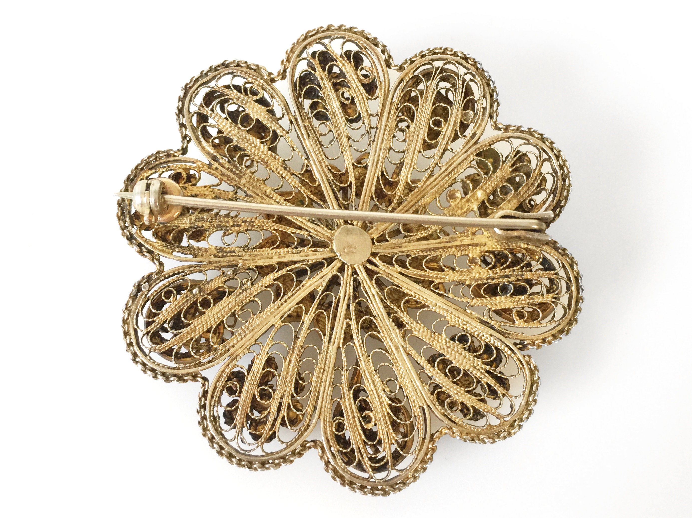 Broche Fleurs En Argent Vermeil - Travail Filigrané - Occasion - Magnifique Pièce Vintage