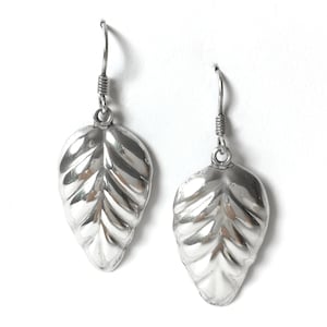 Sterling Silver Puffy Leaf Pierced Earrings