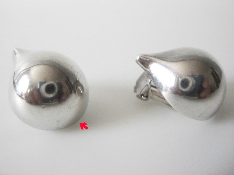 Modernist Hans Hansen Sterling Silver Half Dome Teardrop Shaped Clip On Earrings image 3