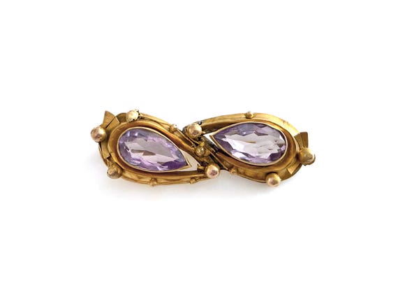 Antique Art Nouveau 14K Gold Amethyst Brooch Repaired