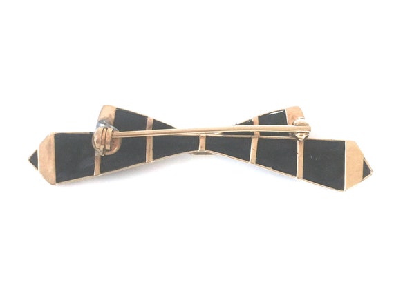 Art Deco 14K Gold And Pearl Black Bow Brooch - image 5
