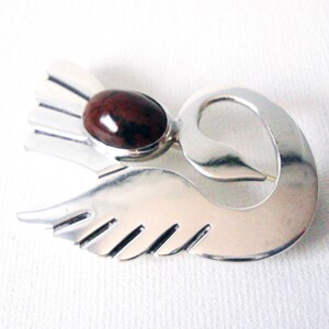 Vintage Modern Sterling Silver Swan Brooch With Oval Stone Taxco Mexico image 2