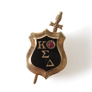 Kappa Sigma Delta Enamel 10K Rose Gold Pin With Ruby