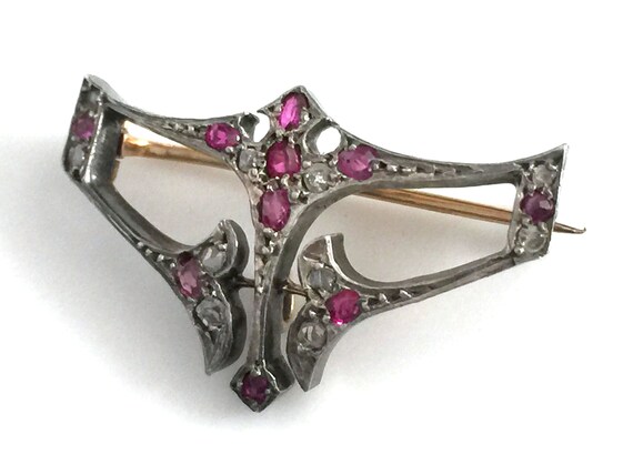 Victorian Rose Cut Diamond And Ruby 14K Rose Gold… - image 3