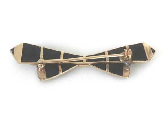 Art Deco 14K Gold And Pearl Black Bow Brooch - image 6