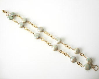 Double Freshwater Pearl Gold Filled Linked Bracelet