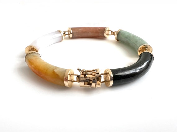 14K Gold and Multi Colored Jade and Onyx Bracelet - image 7