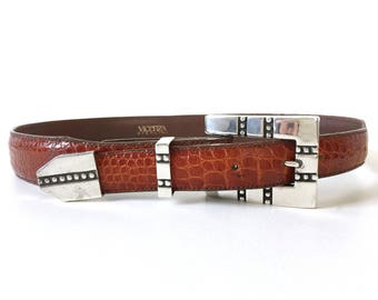 Vicenza Sterling Silver Buckle Loop And Tip On Brown Leather Belt Size 26