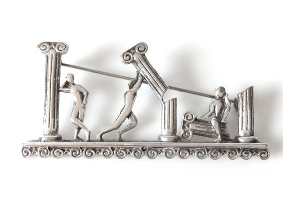 Mexican Sterling Silver Brooch With Columns And T… - image 1