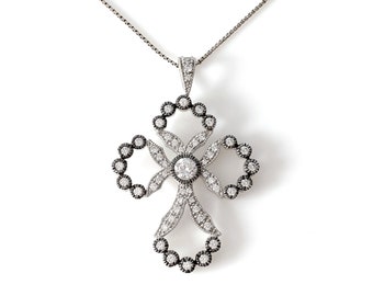 CZ Sterling Silver Cross Pendant Necklace 20 1/2”