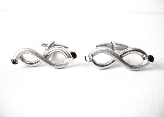 Swank Sterling Silver Intertwining Cufflinks With… - image 2