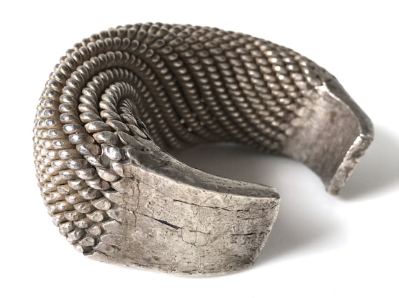 Extremely Heavy Woven Silver Akha Cuff Bracelet - image 10