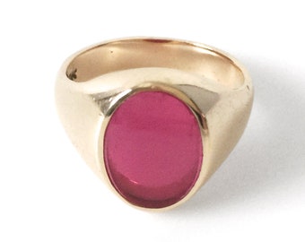 Mens 10K Gold Ruby Glass Ring Size 9