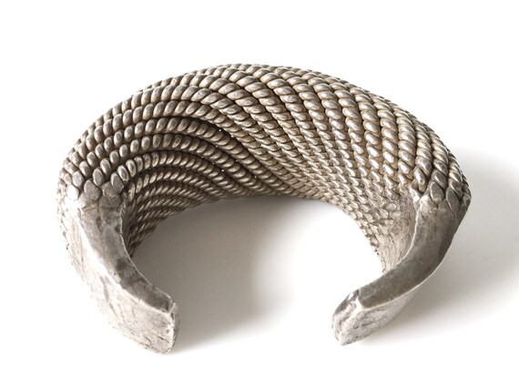 Extremely Heavy Woven Silver Akha Cuff Bracelet - image 8