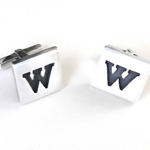 W Monogrammed Sterling Silver Square Cufflinks By La Cucaracha Taxco Mexico