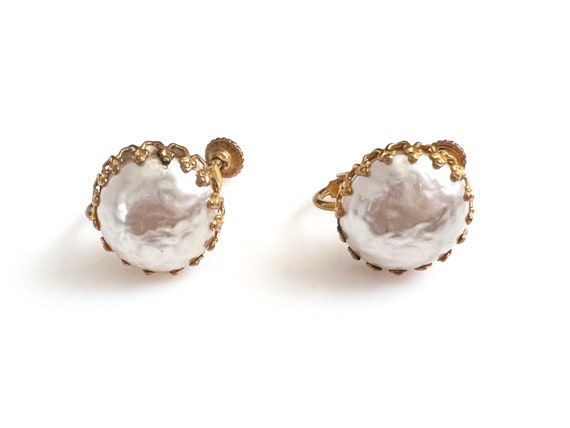 Miriam Haskell Faux Baroque Cabochon Pearl Earrin… - image 2