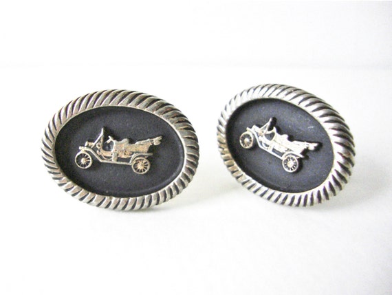 Boutons De Manchette Vintage Dorés Avec Détails Noirs - Sans Marque, Occasion