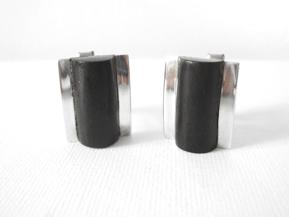 Modernist Sterling Silver Rectangle Cufflinks Wit… - image 1