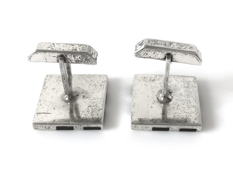 Fenwick And Sailors Sterling Silver Square Cuff Links With Diagonal Wood Inlay