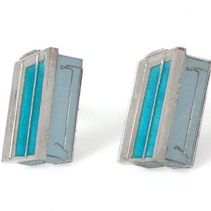 Gemelos de plata de ley con esmalte rectangular
