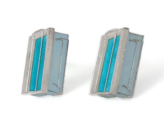 Rectangle Enamel Sterling Silver Cuff Links