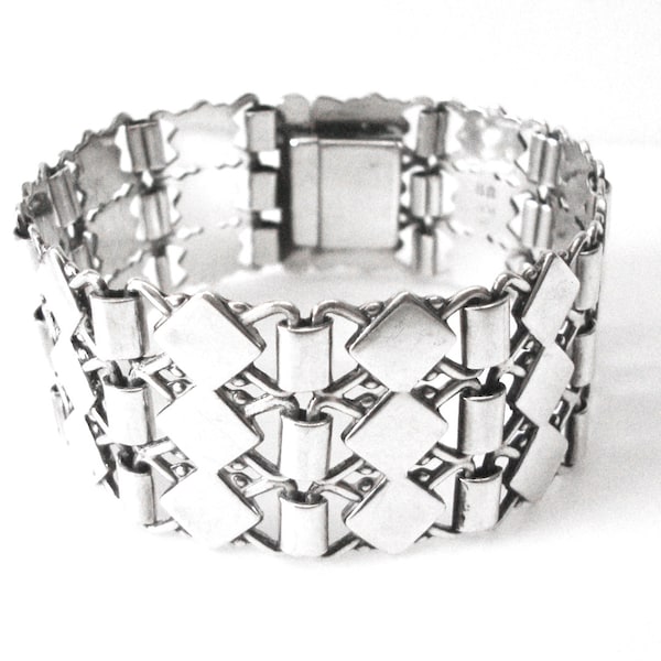 Modernist Carl M Cohr Danish 830 Silver Wide Linked Bracelet