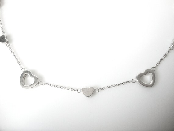 Vintage Sterling Silver Necklace With Hearts Link… - image 3