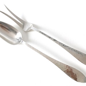 Porter Blanchard Pattern Pointed Sterling Silver Serving Fork And Spoon With Monogram