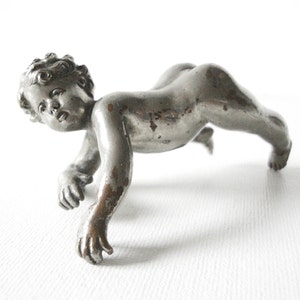Antique Silvered Bronze Cherub Finial