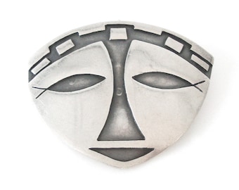 Pedro Castillo Sterling Silver Aztec Mayan Face Brooch Pendant Taco Mexico