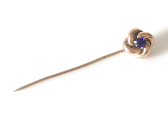 10K Rose Gold Love Knot Stick Pin Set With Blue S… - image 3