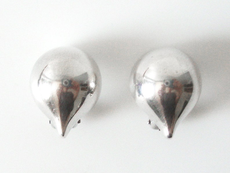 Modernist Hans Hansen Sterling Silver Half Dome Teardrop Shaped Clip On Earrings image 1