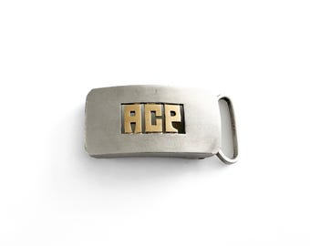Sterling Silver Belt Buckle With Gold Plated Initials ACP Made In Mexico