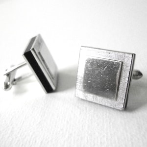 Vintage Swank Silver Square Cufflinks With Black Trim image 1