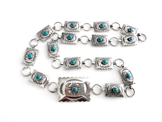 Sterling Silver Concho Belt With Turquoise Stones 24 3/4" Waist