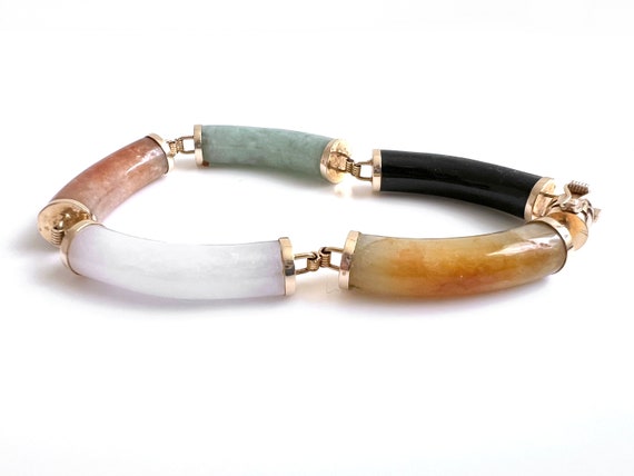 14K Gold and Multi Colored Jade and Onyx Bracelet - image 6