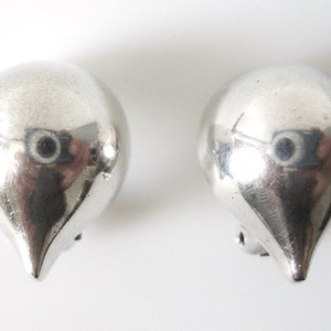 Modernist Hans Hansen Sterling Silver Half Dome Teardrop Shaped Clip On Earrings image 2