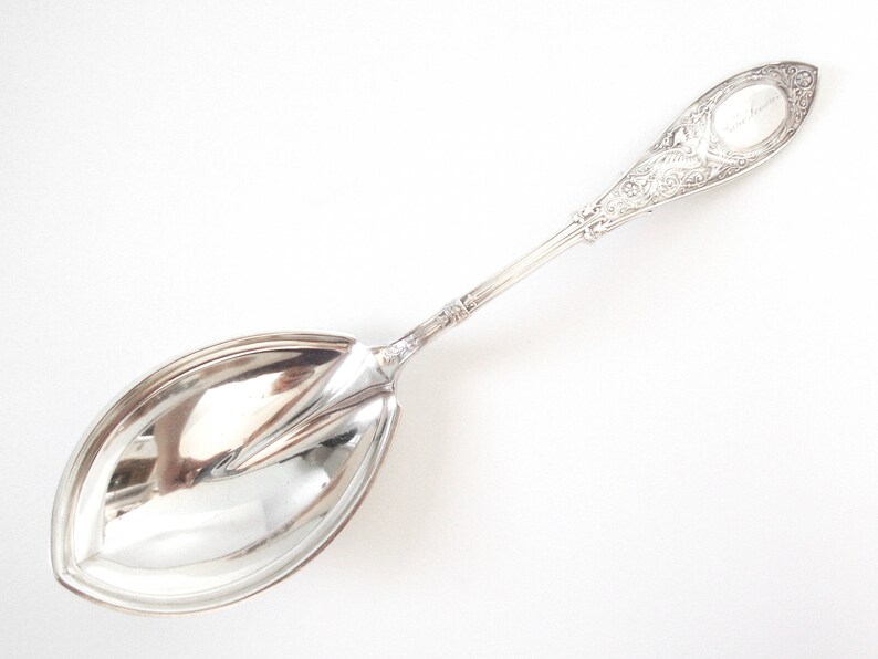 Whiting Arabesque Pattern 1875 Sterling Silver Large Serving Spoon Monogrammed