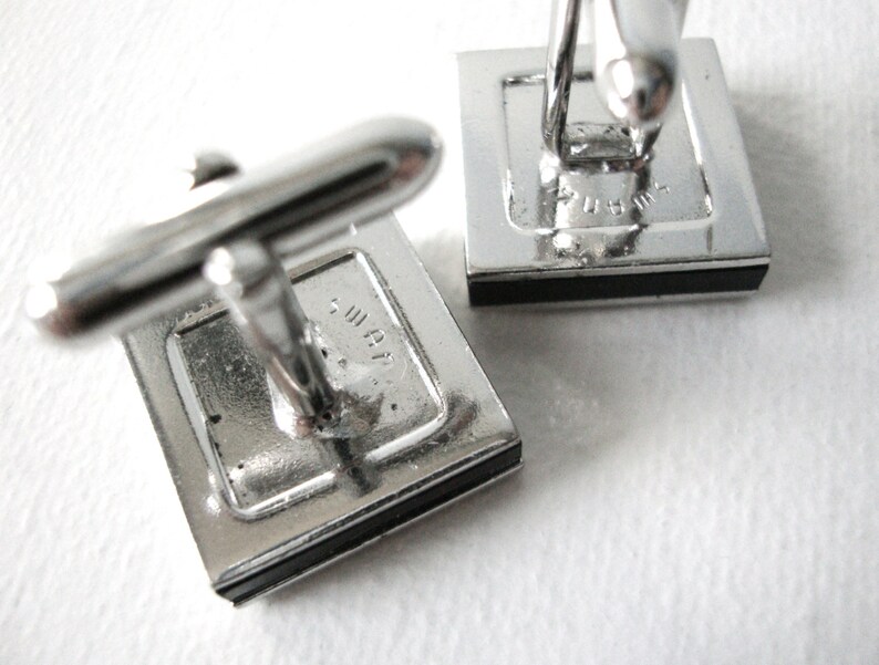 Vintage Swank Silver Square Cufflinks With Black Trim image 4