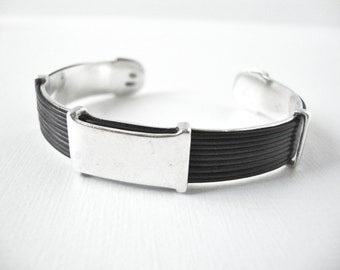 Richard Kalbe Sterling Silver Bracelet With Black Rubber Strands